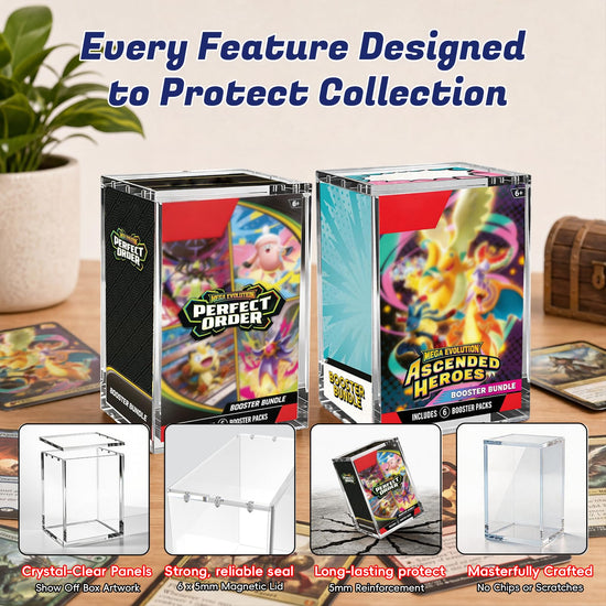 Booster Bundle Acrylic Case – Upgraded Taller Version for Perfect Order & Ascended Heroes, Magnetic Display Case, 5mm Thick Clear Acrylic Storage Box with 3mm Magnet Lid, Stackable Protector