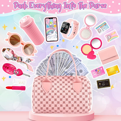 Oisacirg pretend play toy purse with 32 pieces for little girls