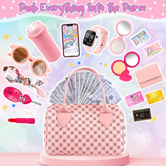 Oisacirg pretend play toy purse with 32 pieces for little girls