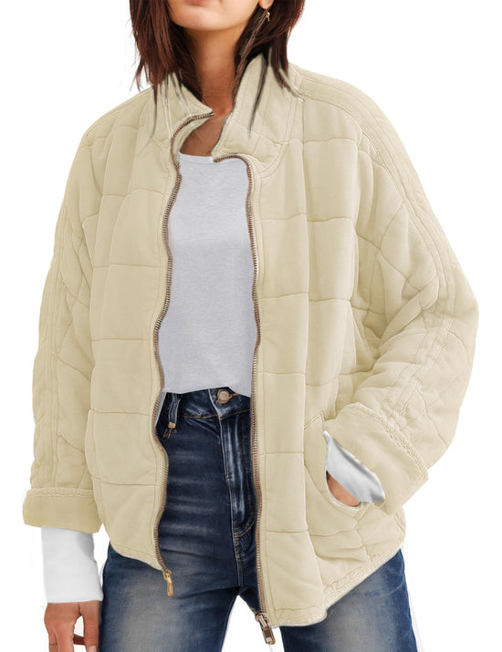 Wefebi women's coat - Lightweight quilted design with pockets and stand collar