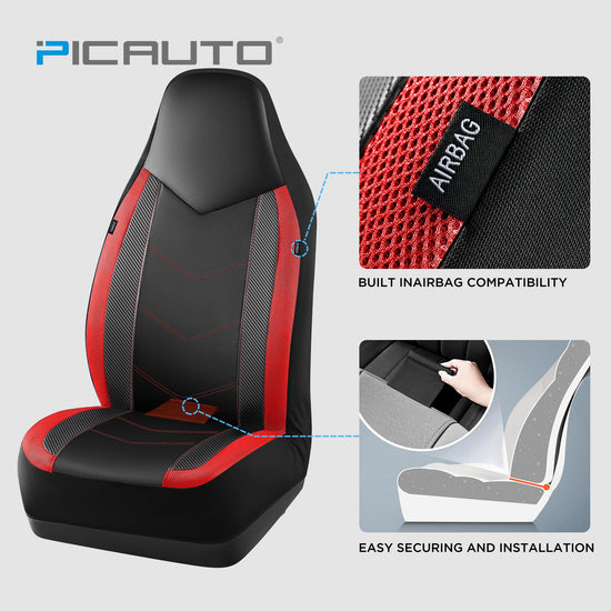 PIC AUTO vehicle seat cover — sports carbon fiber and mesh design, waterproof, universal fit