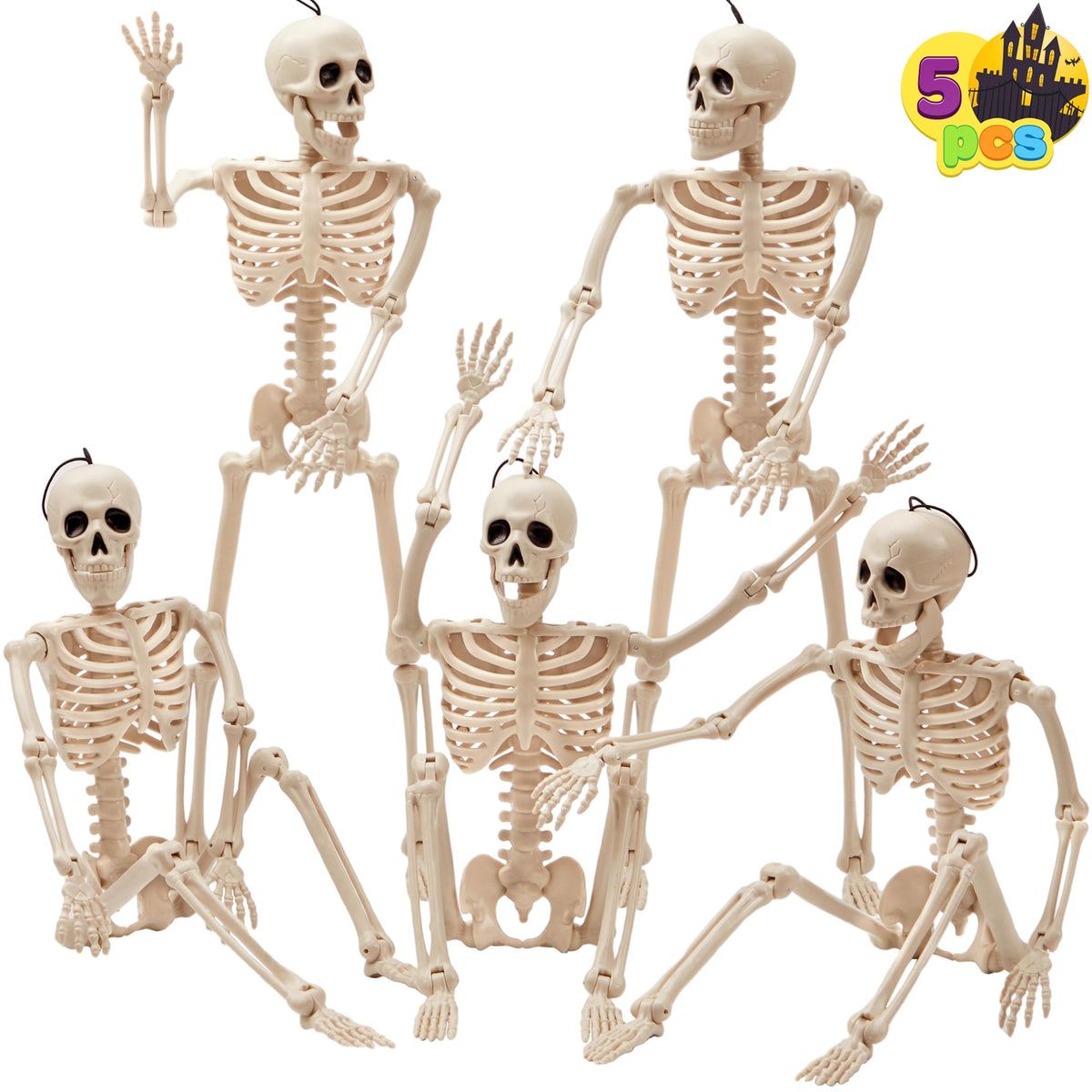 JOYIN sculpture — posable Halloween skeleton decor, 16 inches, 5 pieces set