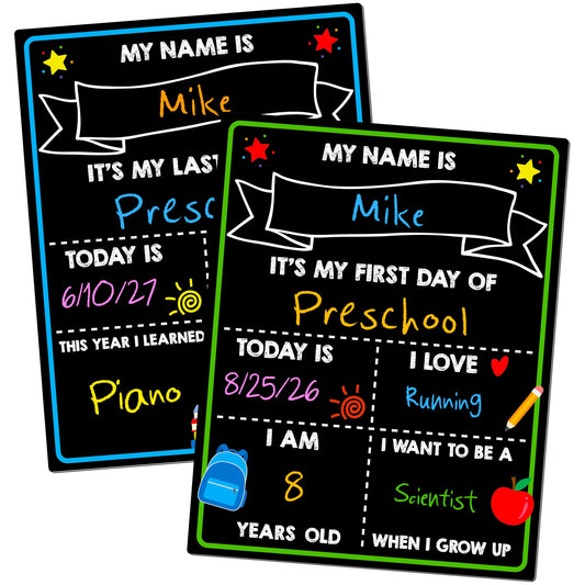 Writing board — Reusable first day of school chalkboard sign 14 x 11 in double sized