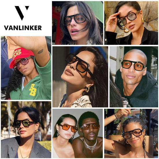 VANLINKER retro square aviator sunglasses - 70s vintage style flat top rectangle design