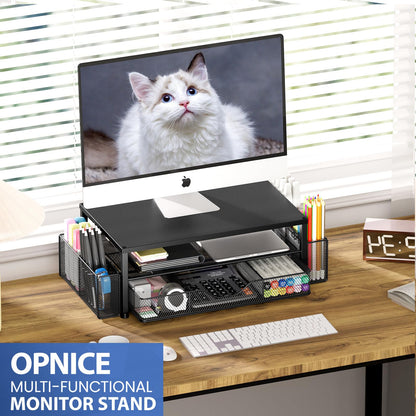 OPNICE desk organizer - 2-tier monitor stand with drawer and pen holders