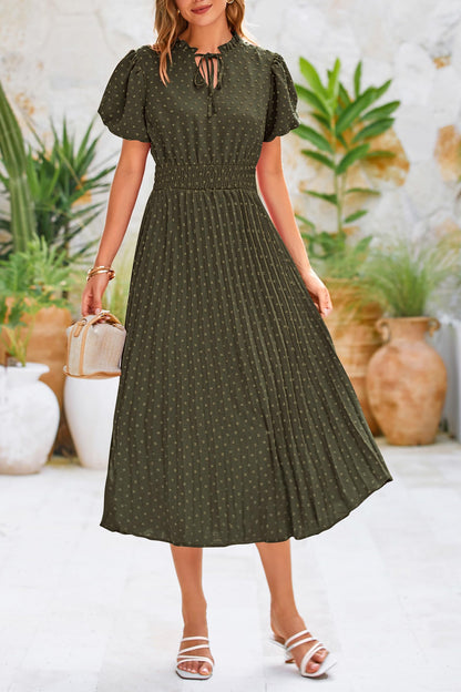 PrettyGarden dress — Summer midi with puff short sleeves and V neck design