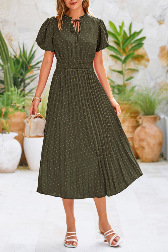 PrettyGarden dress — Summer midi with puff short sleeves and V neck design