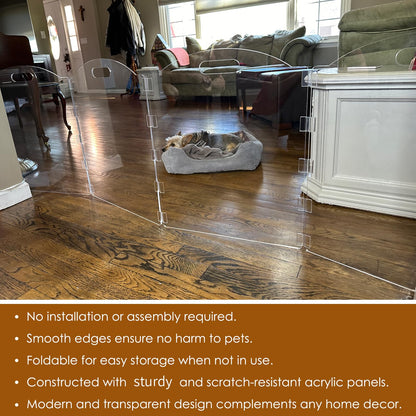 Dog gate - Clear acrylic freestanding design for doorways and inside use