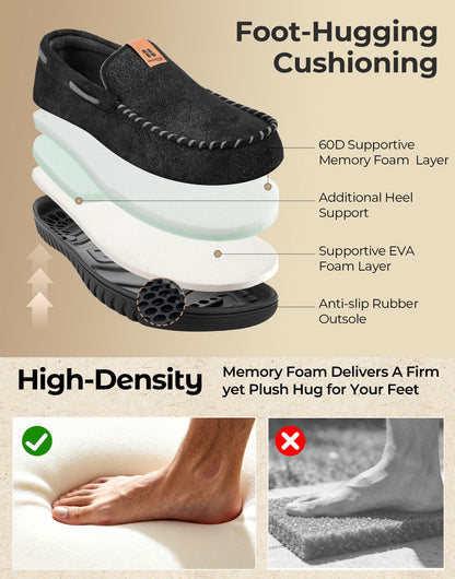 HomeTop men's suede moccasin slippers - memory foam and warm lining.