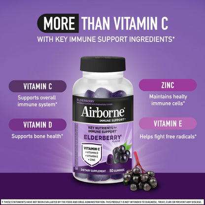Nutritional supplement — Airborne elderberry with zinc and vitamin C gummies for adults