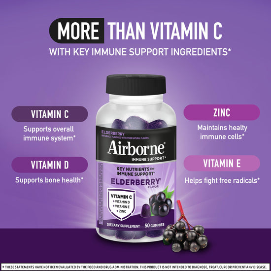Nutritional supplement — Airborne elderberry with zinc and vitamin C gummies for adults
