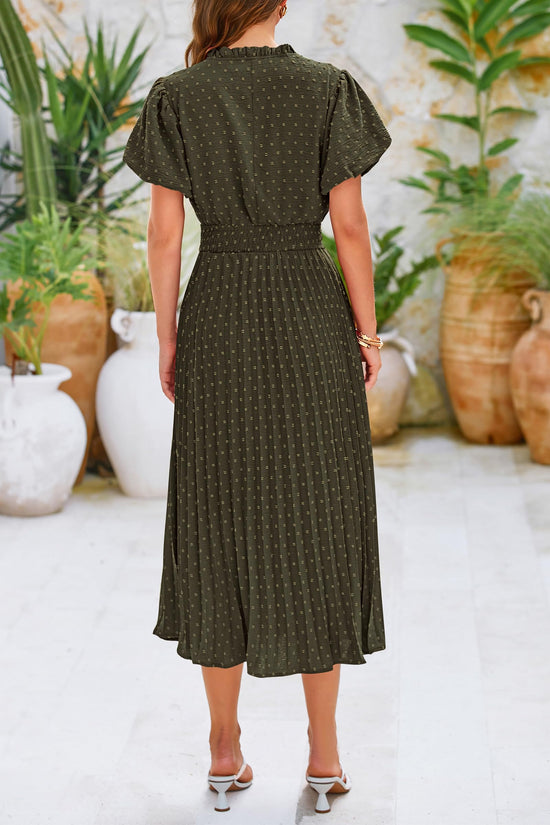 PrettyGarden dress — Summer midi with puff short sleeves and V neck design