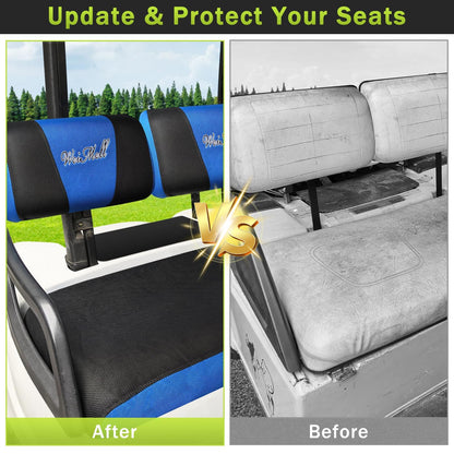 Golf Cart Seat Covers Fit Yamaha G22 G19 G16 G14 G11 G9 G8 G2 Club Car DS Pre-2000 Front Seat Covers Stretchy Breathable Washable Ordinary Cushions Cover No Nails Gun Easy to Install Black & Blue
