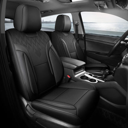 FEINEPRO Black Car Seat Covers Full Set - Breathable Faux Leather Universal 5 Seat Covers for Cars, Automotive Protector Fit for Most Sedan SUV Pick-up Truck