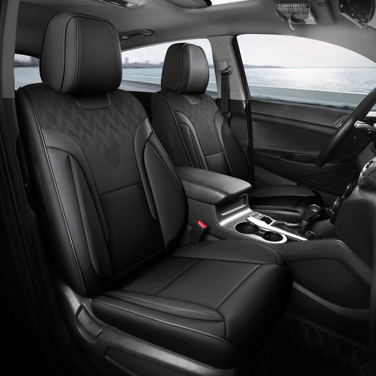 FEINEPRO Black Car Seat Covers Full Set - Breathable Faux Leather Universal 5 Seat Covers for Cars, Automotive Protector Fit for Most Sedan SUV Pick-up Truck