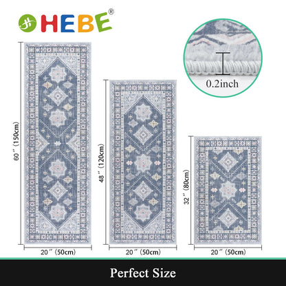 HEBE boho kitchen rug set — washable non-slip mats and runner for home decor