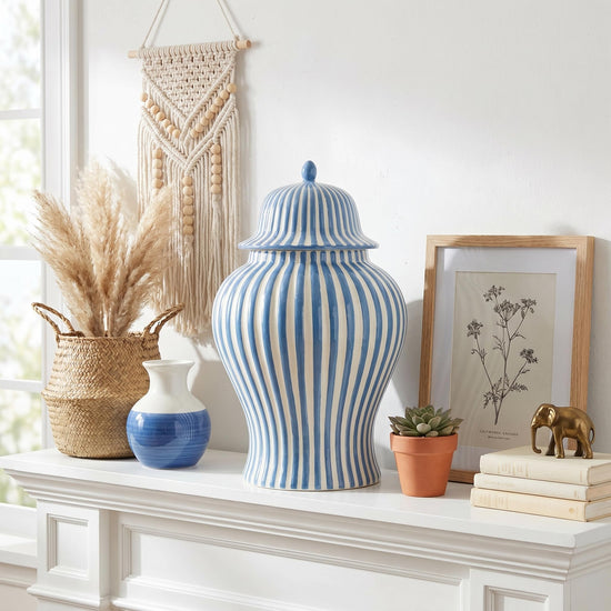 Galt International 18 candy stripe ginger jar - holiday decor with lid