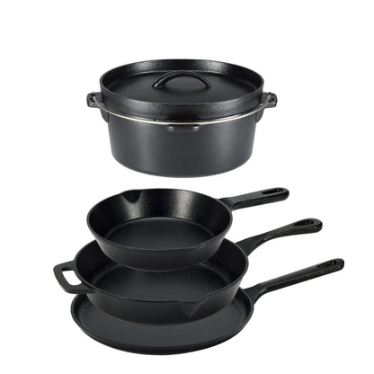 Cookware set — Pre-seasoned cast iron, oven safe, 5 pieces, black color