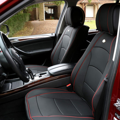 Vehicle seat cover — Ultra comfort faux leather full set with red trim