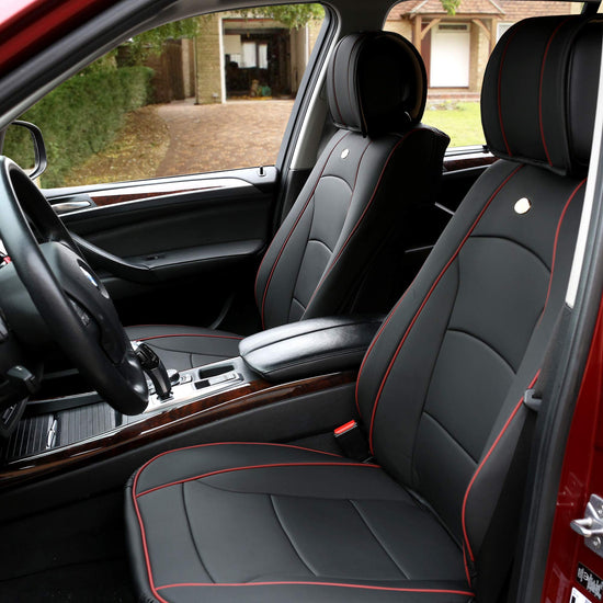 Vehicle seat cover — Ultra comfort faux leather full set with red trim
