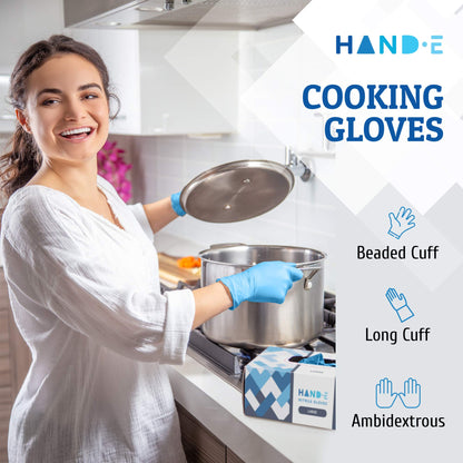 Hand-E protective glove — Blue nitrile, latex free, powder free, food safe