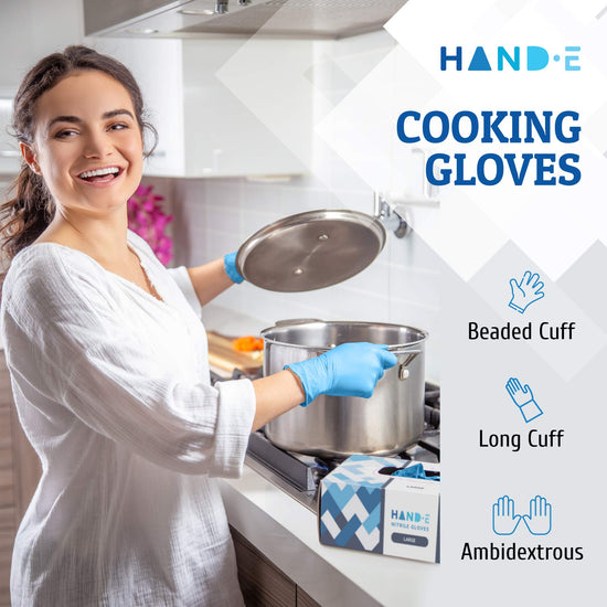 Hand-E protective glove — Blue nitrile, latex free, powder free, food safe