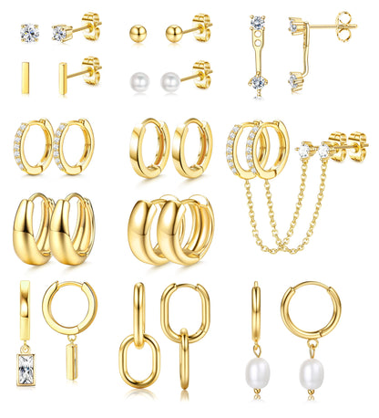 BESTEEL hoop earrings set for women with gold plating and pearl accents