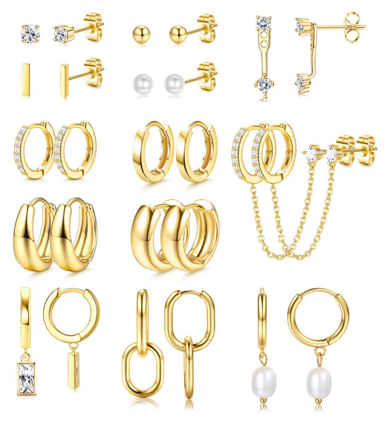 BESTEEL hoop earrings set for women with gold plating and pearl accents