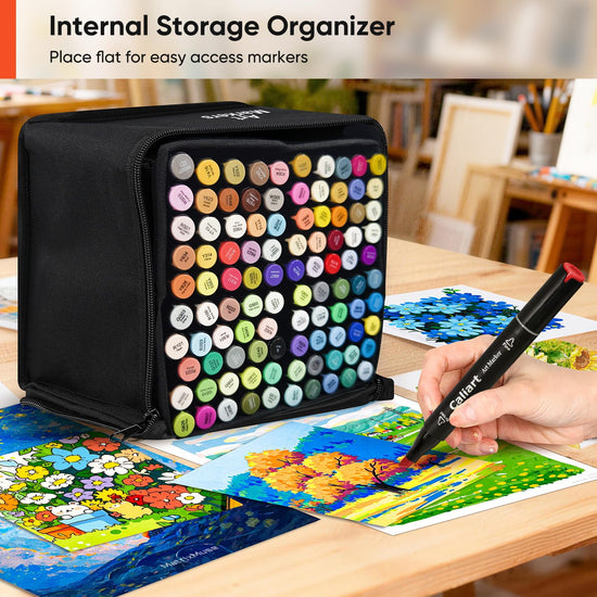 Caliart alcohol markers — 100 colors dual tip art markers with case for artists