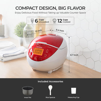 Cuckoo Micom rice cooker with fuzzy logic and food steamer, 6 cups uncooked 12 cups cooked red CR-0655F