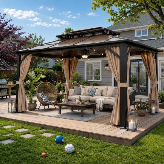 YOLENY freestanding shelter with hardtop design and double roof canopy