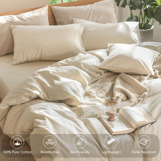 BED_LINEN_SET — 100% washed cotton duvet cover set with linen-like texture