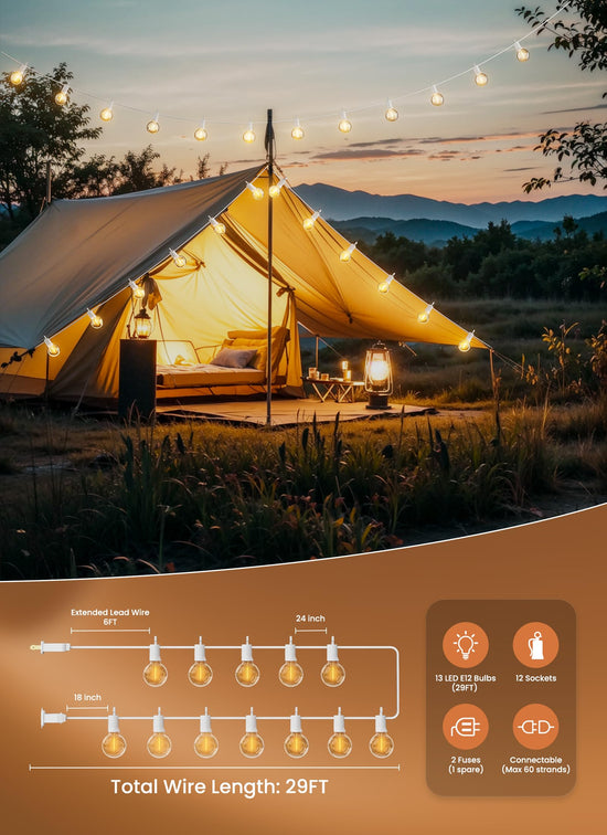 Outdoor string lights — Waterproof connectable hanging lights with Edison bulbs