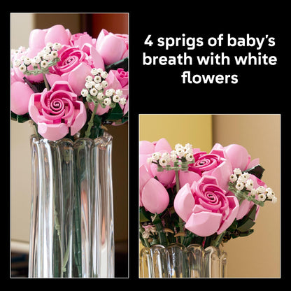 LEGO building blocks — bouquet of pink roses for home or office decor