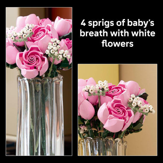 LEGO building blocks — bouquet of pink roses for home or office decor