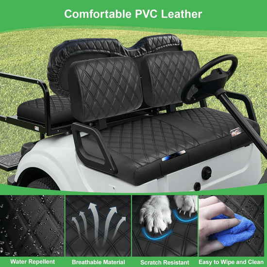 Vehicle seat cover — Thick leather with custom diamond design for Yamaha carts