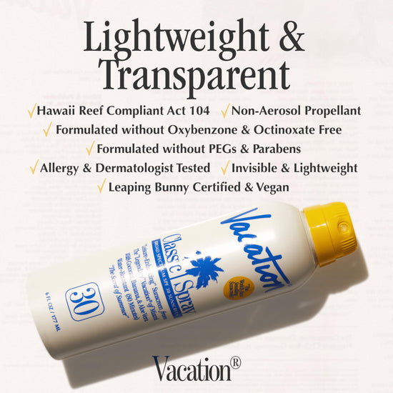 Sunscreen spray — Water-resistant and lightweight with SPF, vegan and dermatologist-tested