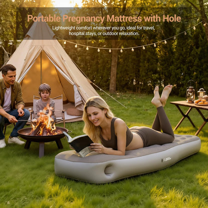 Body positioner — Inflatable pillow for stomach sleepers with belly and head hole