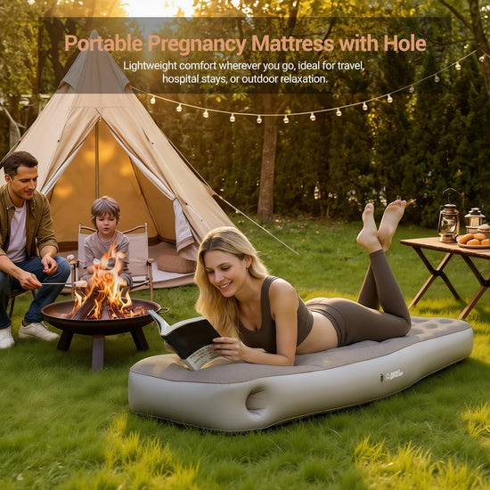 Body positioner — Inflatable pillow for stomach sleepers with belly and head hole