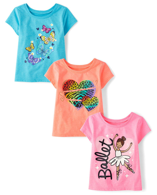 The Children's Place short sleeve graphic t-shirts with unicorns and butterflies, 3 pack