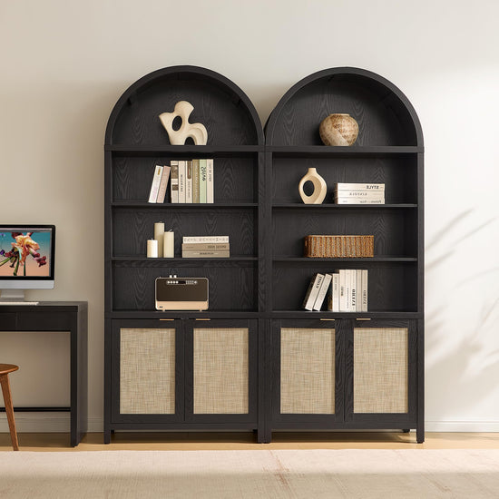 SICOTAS shelf — Arched cabinet with doors and rattan accents, 84.2 tall 5 tier design