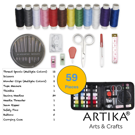 ARTIKA sewing tool set — small beginner kit with multicolor threads and accessories