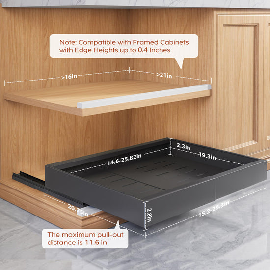 Seinloes pull out cabinet organizer - Adhesive slide out drawer for kitchen storage racks