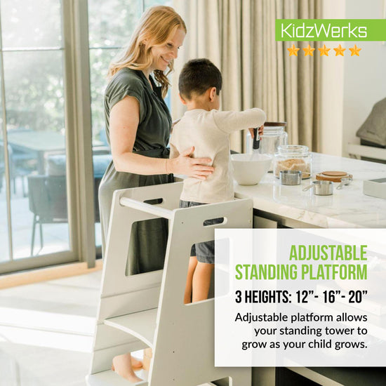 KidzWerks step stool — adjustable wooden platform for kids kitchen use