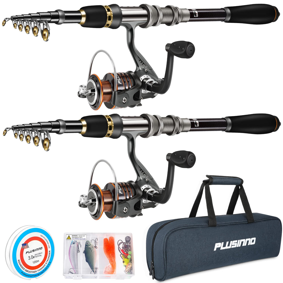 PLUSINNO fishing rod and reel combo - telescopic and collapsible design for travel
