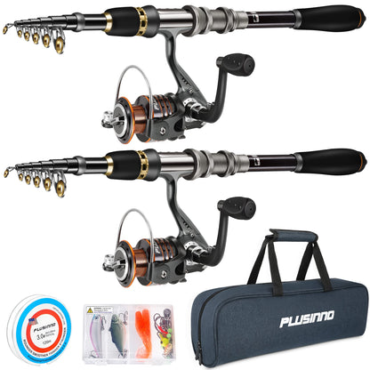 PLUSINNO fishing rod and reel combo - telescopic and collapsible design for travel