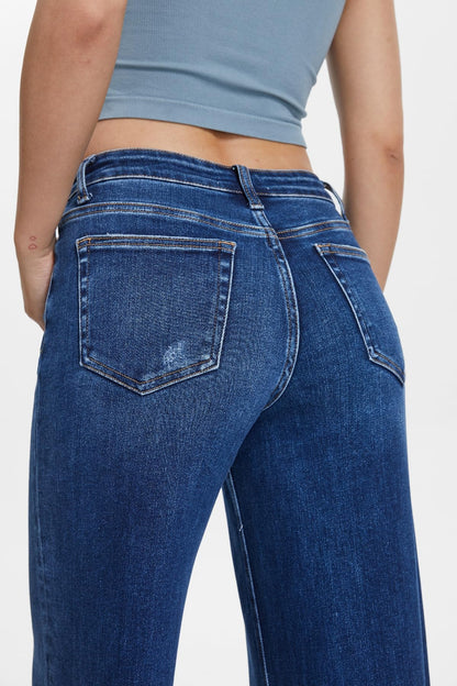 PANTS — Mid-low rise baggy wide leg distressed denim for women