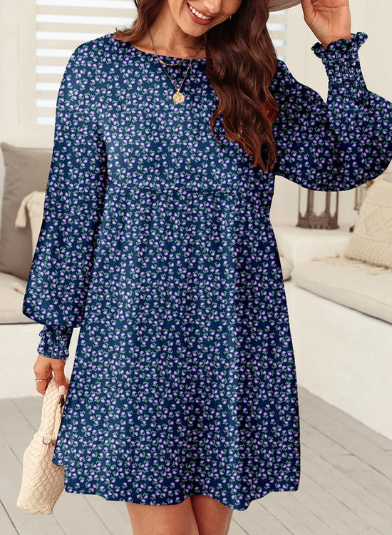 Dokotoo dress — Flowy boho floral babydoll mini with long sleeves and empire waist
