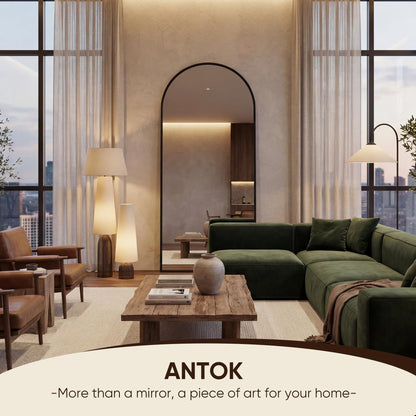 Antok arched floor mirror — aluminum frame, free standing or wall mount