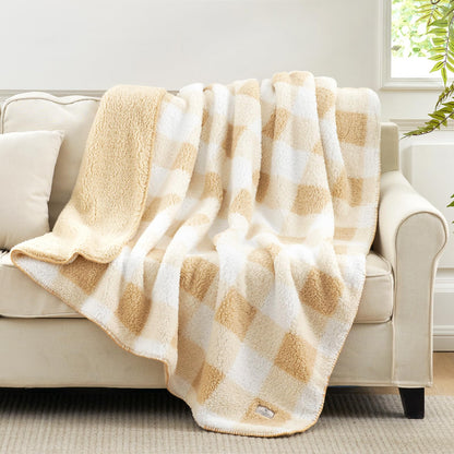 Cozy Bliss reversible double sided sherpa blanket - buffalo plaid design